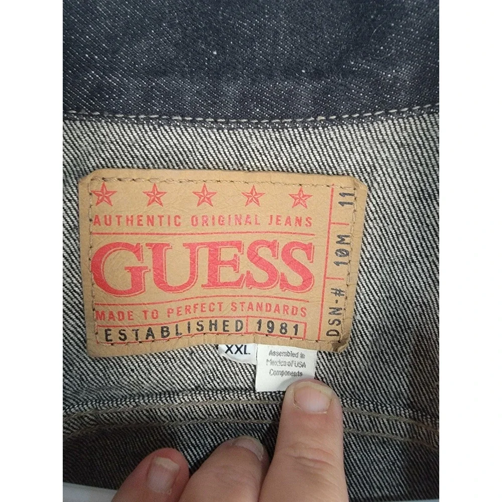 Vintage 90s Guess Denim Jacket Sz XXL Black Washed Jean Trucker 100% Cotton USA